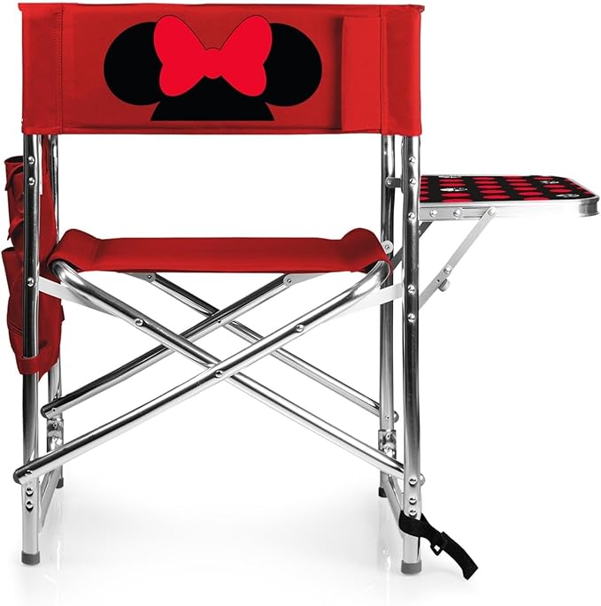 Picnic Time Disney Minnie Mouse Sports Chair With Side Table Beach Chair Camp Chair For Adults (Red)
