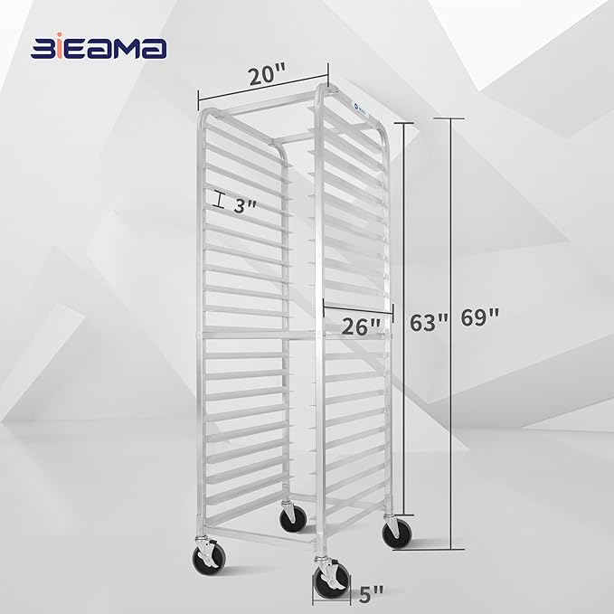 20-Tier Sheet Pan Rack NSF Bun Pan Rack Aluminum Bakery Rack Home Commercial Kitchen Bakery Cooling Rack 4 Wheels