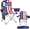 EZONE 2-Pack Camping Chairs with Built-in Ice Cooler Portable Chair Storage Pocket Cup Holder and Carry Bag Perfect for Camping Tailgating Fishing Beach and Lawn (2 Flag)