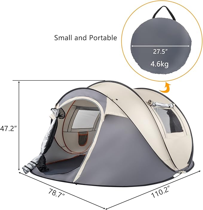 4 Person Easy Pop Up Tent for CampingWaterproof Automatic Setup 2 Doors-Instant Family Tents with Vestibule &amp Porch Large Size Family Tent Automatic Setup for Camping Hiking &amp Traveling