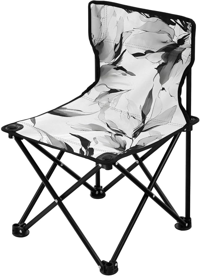 Ink Painting Peony Portable Camping Chairs Folding Chair - Durable Oxford Fabric Lightweight Iron Frame Easy Fold Design - Ideal for Outdoor Activities Camping Fishing and Travel