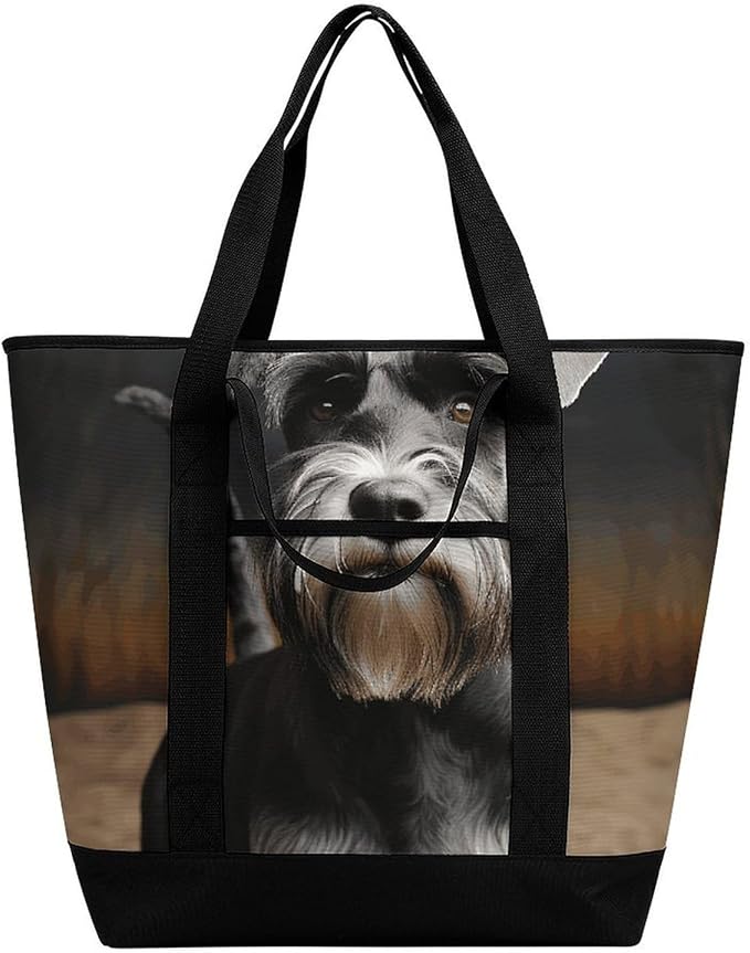 Insulated Shopping BagLarge Reusable Cooler Bags Animal Schnauzer Dog Printed Foldable Shopping BagTravel Waterproof Shoulder Bag