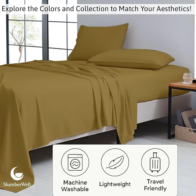 SlumberWell 4 Piece Luxury Soft Microfiber Fitted Bed Sheet Set for Campers 6 to 12 Inch Deep Pocket RV Bunk 35 x 79 Taupe