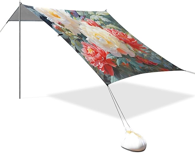 ALAZA Butterfly Rose Flowers Beach Tent Sun Shelter UPF50+ Protection Beach Shade Canopy w/ 4 Sandbags for Outdoor Camping Fishing Backyard Fun Picnic 10x9 ft