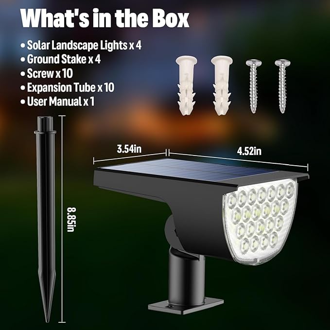 Solar Lights Outdoor Waterproof IP65 Solar Powered 76 LED 3 Lighting Modes Solar Spot Lights Outdoor for Yard Garden Landscape Pathway (White 6 Pack)