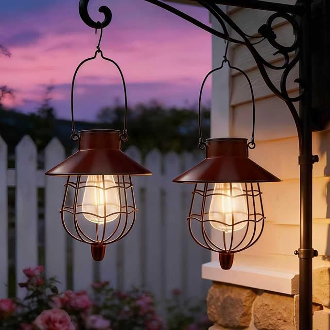 4 Pack Solar Lantern Outdoor Waterproof Metal Solar Hanging Lamp with Warm White BulbSolar Lights Outdoor Design for Garden Yard Patio Proch Decor