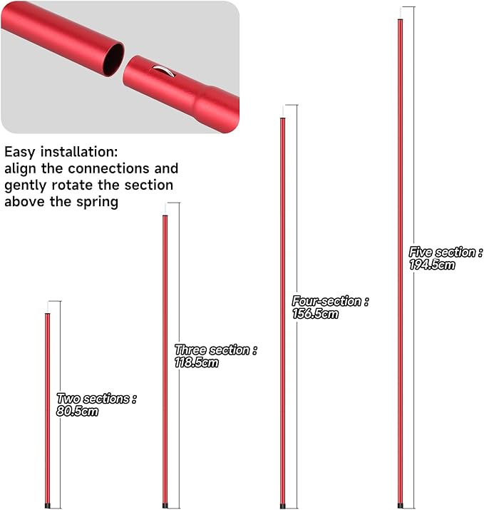 Tent Poles SAN LIKE Aluminium Telescoping Adjustable Red Tarp Poles with Portable Bags Heavy Duty Camping Tent Poles for Awnings Canopy Rain Fly Shelter Set of 2-(5 Sections with Adjustable Length)
