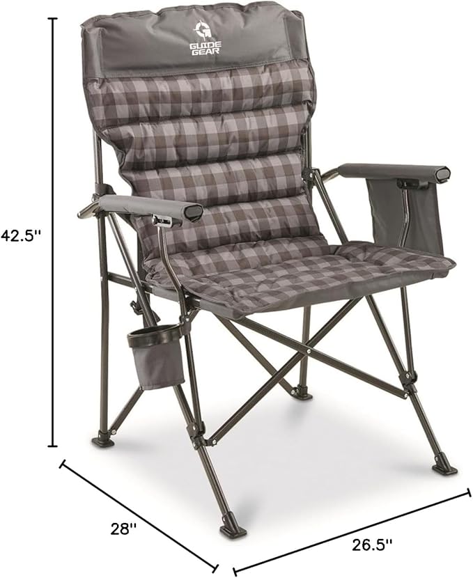 Guide Gear Oversized XL Comfort Padded Mammoth Camping Chair Includes Carry Bag Portable Folding Large Camp Lounge Chairs for Outdoor Adults Men and Women Heavy-Duty 500-Pound Capacity Gray