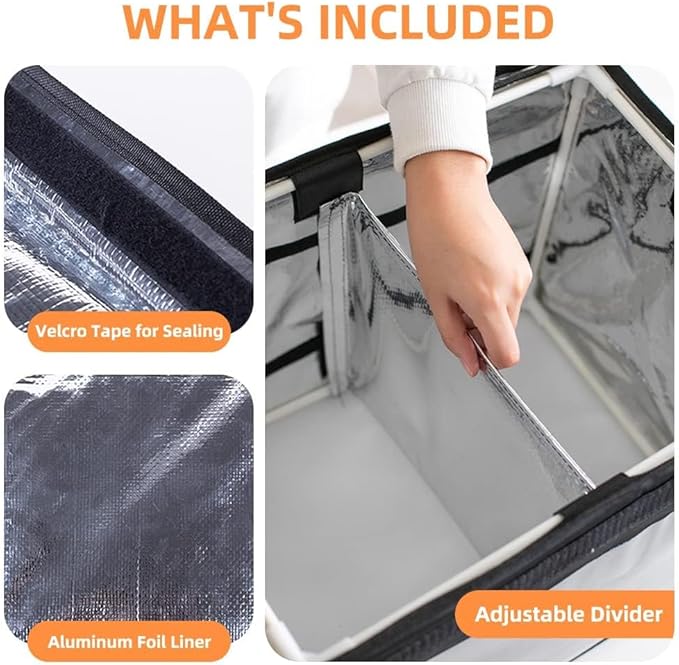 TooCust Large Insulated Food Delivery Bag with Fixed Base and Internal Frame XXL 19.7 x 15 x 15 Commercial Pizza Delivery Bag w/Divider Waterproof &amp Foldable Catering Bag Food Deliveries Bl