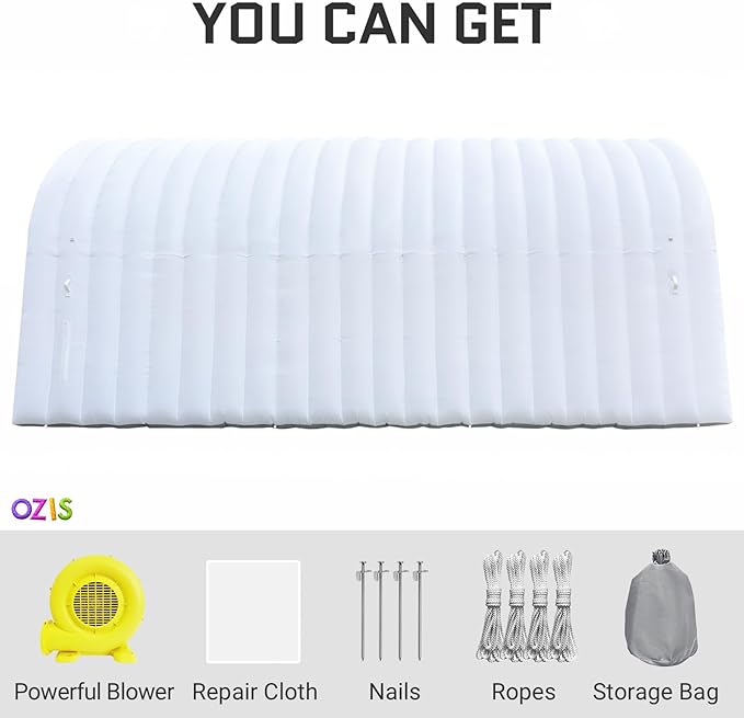 OZIS 24FT Inflatable Tunnel Sports Entrance with Installed Blower Inflatable Tunnel Tent for Business Advertising Event Exhibition PromotionStreetShopSupermarketSchool(White 24x10x10Ft)