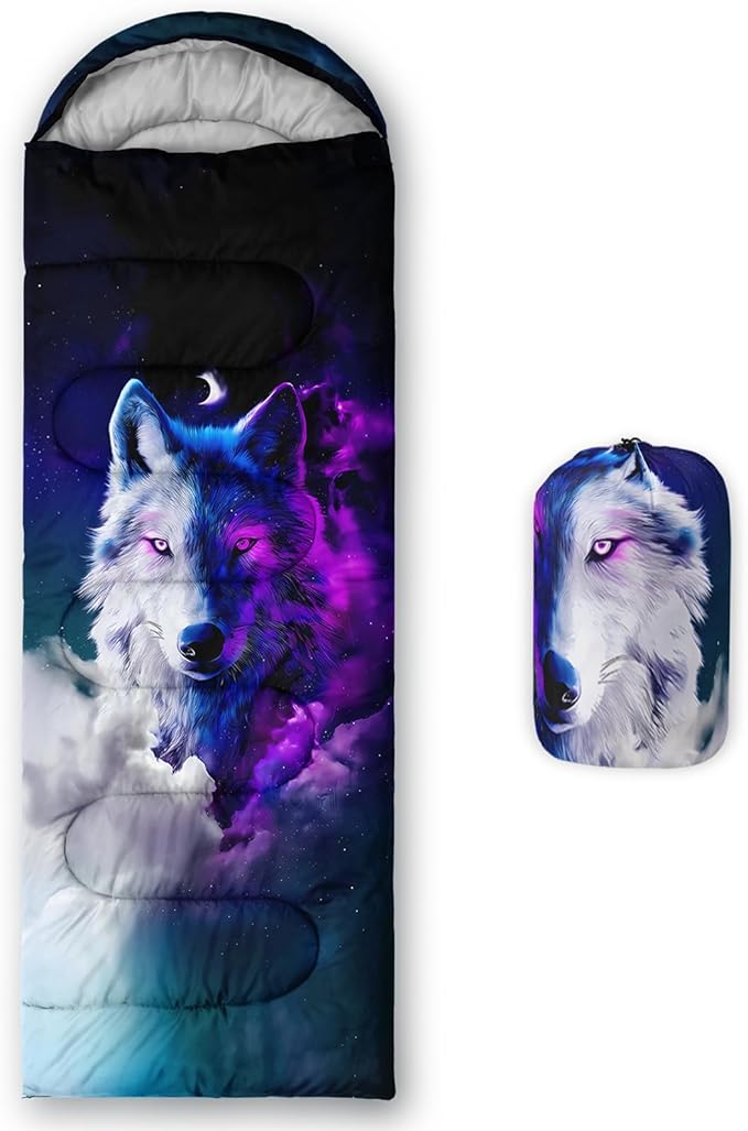 AILONEN Floral Wolf Sleeping Bag for Girls WomenWarm and Cool WeatherLightweightWaterproof BackpackingColorful Flower Animal Print Sleeping Bag for Camping