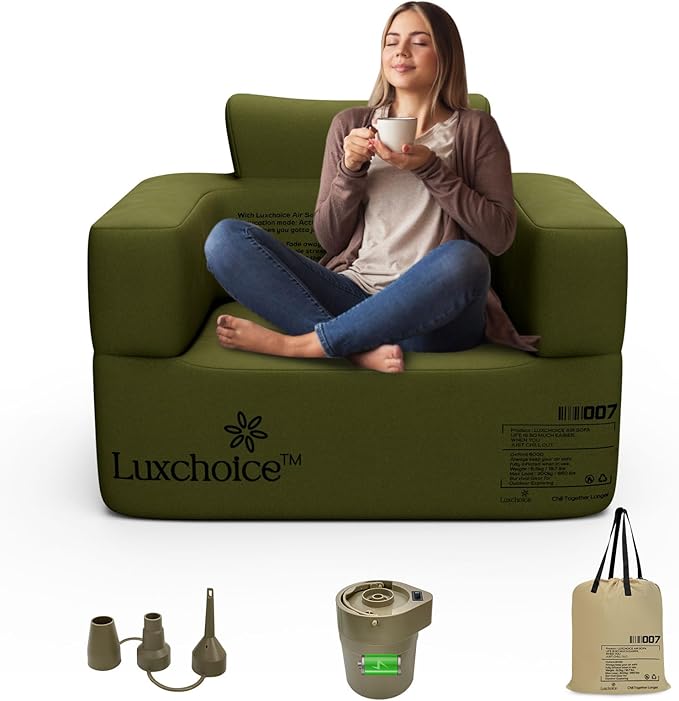 Inflatable Couch Premium Oxford Cloth Inflatable Sofa with Built-in Rechargeable Pump Portable Blow Up Couch for Camping Outdoor Travel Home Guests Backyard Patio | Durable Fabric Easy Inflation Wat