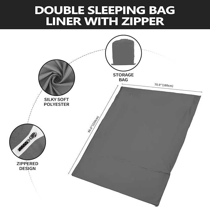 Sleeping Bag LinerLong Staple Cotton Adult Sleep Sack &amp Travel SheetsTravel Sleep Sack for Backpacking Hotels &amp Hostels Lightweight Travel Sheet Camping SheetsHas Full Length Zipper