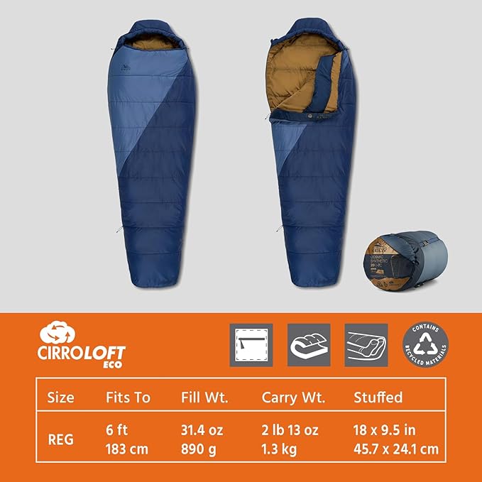 Kelty Cosmic Synthetic Fill 20 Degree Backpacking Sleeping Bag – Compression Straps Stuff Sack Included