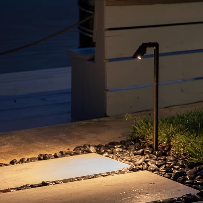VOLT Innovator 12V Adjustable Cast Brass Path Light (Black) with 2W 2700K MR11 LED Bulb for Low Voltage Landscape Lighting on Outdoor Pathway Walkway Garden Driveway or Patio