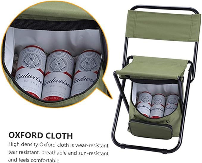 Folding Fishing Chair with Backrest Portable Outdoor Camping Seat and Insulated Cooler Bag Lightweight and Durable for Fishing Beach Picnic and Travel