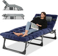 LILYPELLE Portable Folding Camping Cot Adjustable 5-Position Adults Reclining Folding Chaise with Pillow Outdoor Portable Folding Lounge Chair Sleeping Cots Bed for Camping Pool Beach Patio