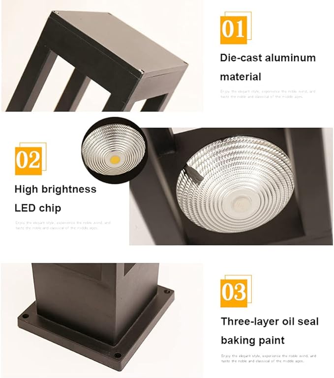 SLAWA Modern Outdoor Post Light Fixture LED Outdoor Column Lights with Aluminum housing IP55 Waterproof Square Pillar Lights Outdoor External Lawn Bollard Lantern for Porch Garden Front Yard