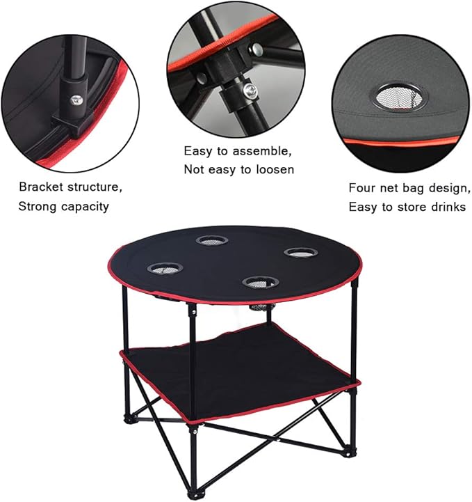 LEADALLWAY Camping Table Folding Picnic Table with 4 Cup Holders and Carrying Bags Collapsible Canvas Portable Tables Folding for BBQ Outdoor Fishing | 4 Cup Holders Carrying Bags Collapsible BBQ