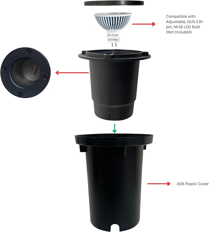 Top Notch In-Ground Well Light Fixture with Plastic Cover Black Finish Halogen and LED Bulb Compatible Outdoor Landscape Lighting (4 Pack)