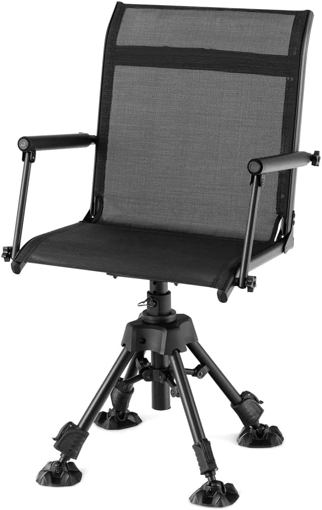 DORTALA Portable Hunting Chair 360 Degree Swivel Hunting Blind Chair w/Adjustable Height Comfortable Armrests Folding Deer Hunting Seat for Blinds Camping 330 LBS Weight Capacity Black
