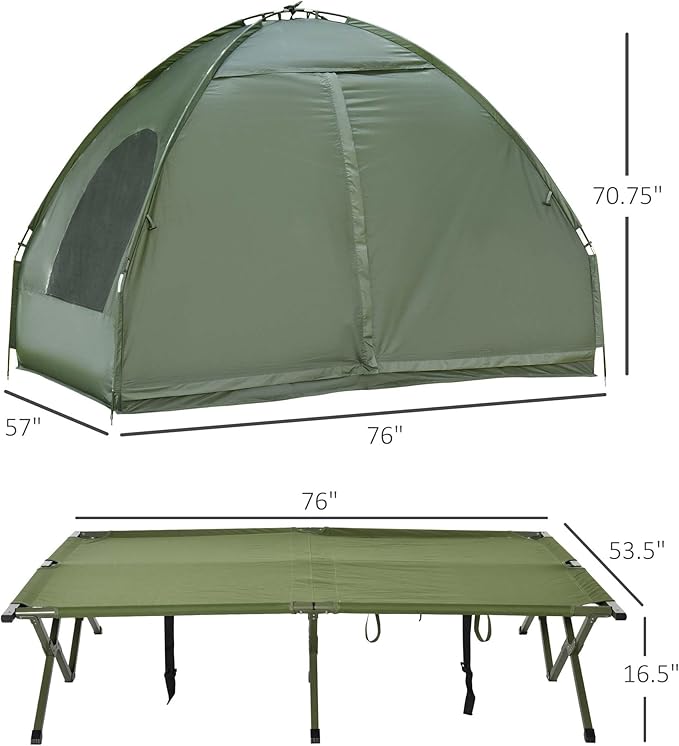 2 Person Camping Cot with Tent &amp Air Mattress 4-in-1 Portable Foldable Elevated Bed for Adults Outdoor Hiking Backpacking Includes Pump &amp Bedspread 76 x 57 Dark Green (76x57)