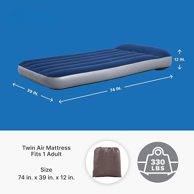 Air Mattress with Built-in Electric Pump Twin Size 12 Inch Inflatable Mattress for Adults 2-Minute Fast Inflation Built-in Pillow Tritech I-Beam Support 330 lbs Capacity Includes Storage Bag