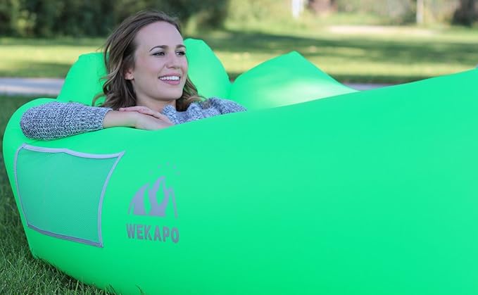 WEKAPO Inflatable Couch Air Lounger Chair - Camping &amp Beach Accessories Portable Blow up Sofa for Hiking Lawn Indoor/Outdoor Movies &amp Music Festivals. Lightweight and Easy to Set Up Air Ham