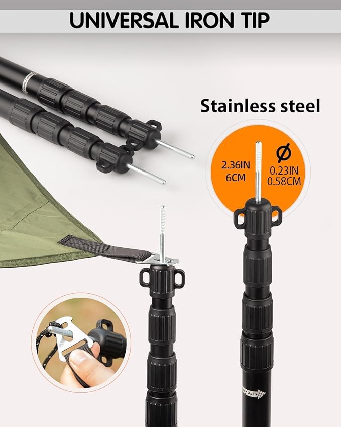 Tarp Poles Heavy Duty Adjustable AVOFOREST Aviation Aluminum 8.7FT Tent Poles Lengthen and Thicken with Protection Cap Awning Poles Set of 4 for Hiking