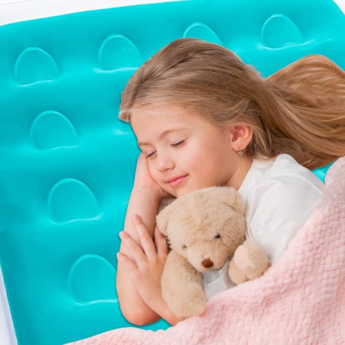 Inflatable Kids Travel Bed Toddler Air Mattress SetPortable Blow Up Mattress Sleeping Bed Cot with Bed Rails and Electric Pump Ideal for Road Trip