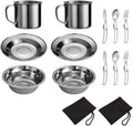 2PCS Camping Mess Kits Stainless Steel Camping Dishes Including Cups Bowls Plates Knives Forks Spoons for 2 Persons Backpacking Hiking Picnic