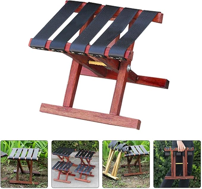 Portable Folding Stool Bench for Camping Stools Adults Solid Wood Compact Fishing Seat Safety Strap for BBQ and Travel