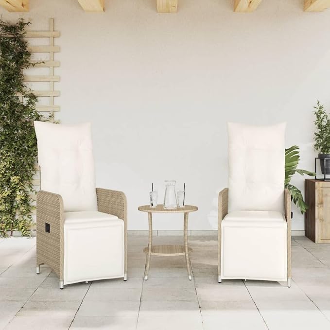 Beige Reclining Garden Chair Set 2-Piece Outdoor Lounge Seating for Patio Backyard Balcony