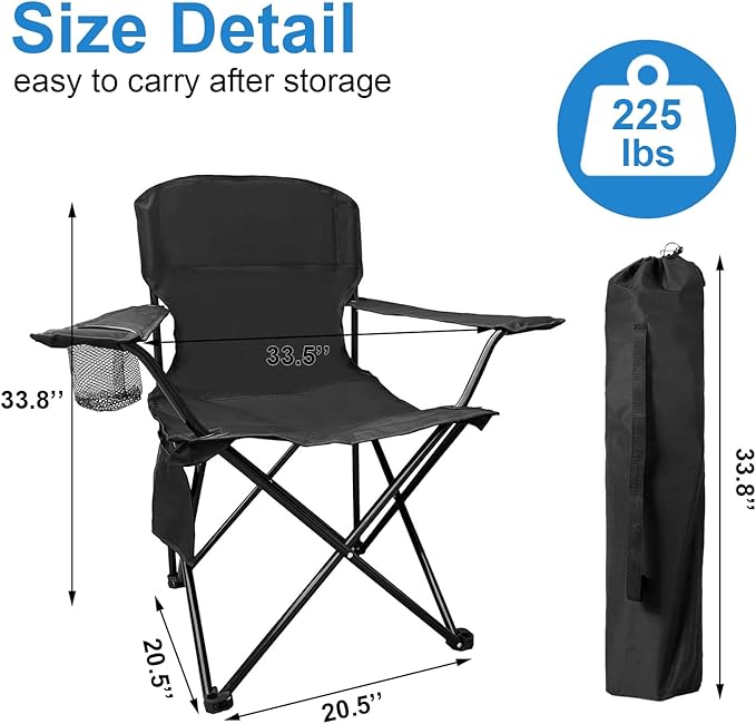 Camping Chair 2 Pack Portable Folding Chair with Cup Holder and Cooler Bag 285lbs Capacity Upgraded Foldable Chair for Outdoor Beach Fishing Backpacking Green