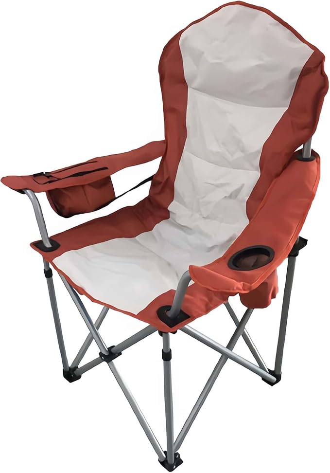 Wild Scape Oversized Folding Camping Chair Foldable Beach Chairs for Adults with Cup Holder Cooler Pocket Storage Bag Heavy Duty Portable Fishing Chair for Outdoor Garden Picnic (Orange-red)