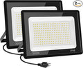 2 Pack 300W Warm White Led Flood Lights Outdoor3000K Super Bright 36000LM Security Lights with PlugExterior IP66 Waterproof FloodLight for Yard Garden Playground Stadium