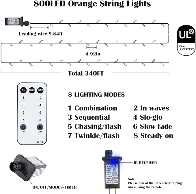 Christmas Lights Outdoor 800LED 330FT Warm White String Lights 8 Mode Plug in Waterproof Decor Twinkle Lights for Bedroom Xmas Thanksgiving Wedding Party Garden Yard Tree Decoration