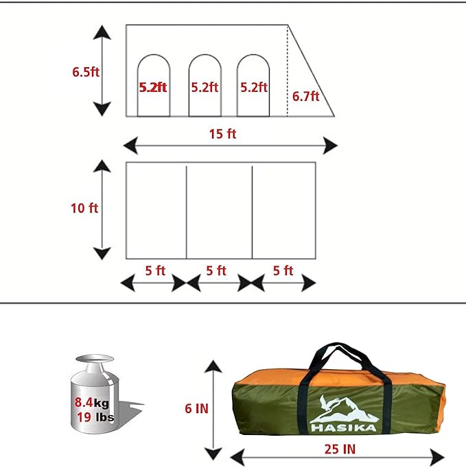 Car Canopy Tent Large Camping Shade for 8-10 Person Family Tent Picnic BBQ Friends Gathering Waterproof Windproof Lightweight Easy Setup 15 * 10 FT