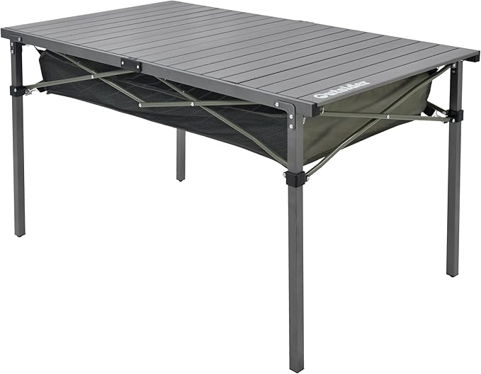 OUTSIDER Folding Camping Table Portable Roll-up Outdoor Lightweight Aluminum Camp Table for Picnic BBQ Backyards Beach Large Storage Mesh Pocket and Carrying Bag Included
