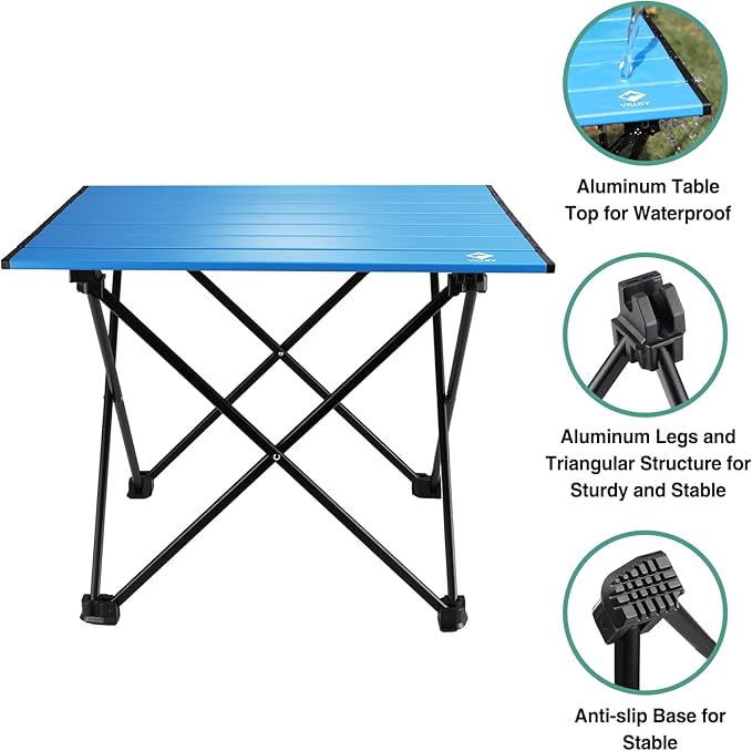 VILLEY Portable Camping Side Table Ultralight Aluminum Folding Beach Table with Carry Bag for Outdoor Cooking Picnic Camp Boat Travel