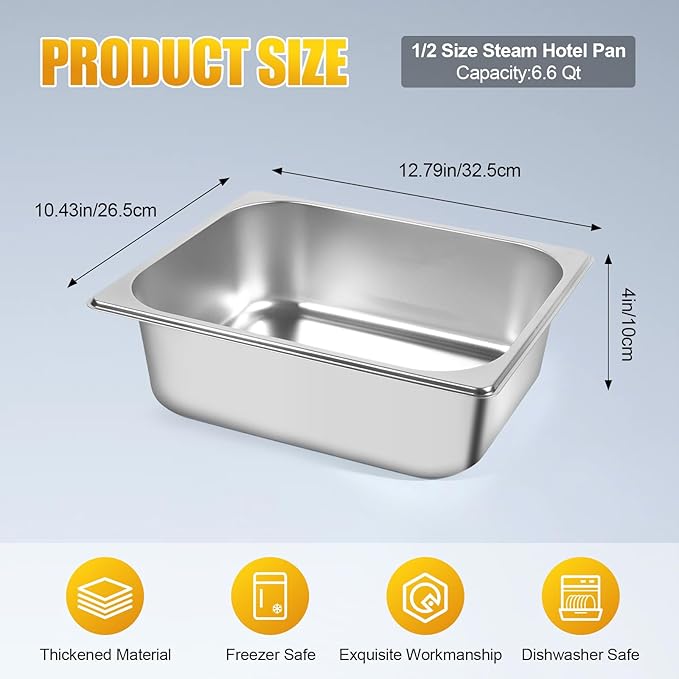 Hotel Pan 1/2 Size - Stainless Steel Steam Pan With Lid 4 Deep Food Pan Anti Jam Stainless Steel Buffet Commercial