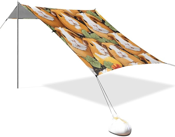 Cute Guinea Pig Beach Tent Sun Shelter 9.2' x 10.5' Beach Canopy with 4 Sandbags 4 Stability Poles Sand Shovels - Tent Canopy for Beach Camping Fishing Picnics