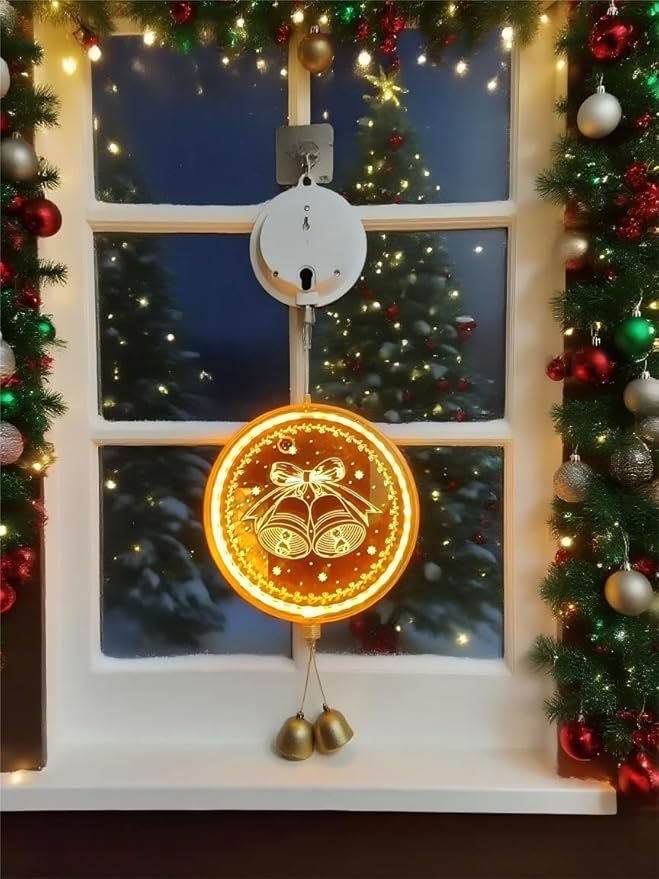 Solar Hanging Lights - Outdoor Indoor Christmas Decorations for Window Garden Patio PorchHoliday Home Decor (Jingle Bell)