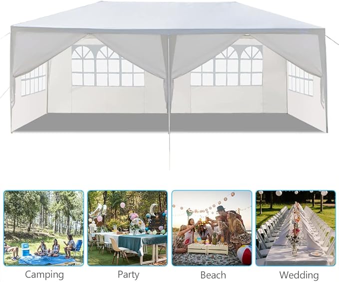 10'x20' Outdoor Party Tent with 6 Removable Sidewalls Waterproof Canopy Patio Wedding Gazebo White