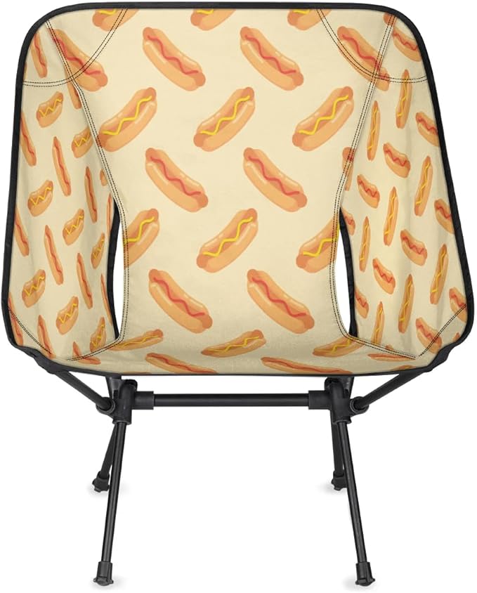 Cheese Hot Dog Camping Chairs for Adults Ultralight Folding Chairs Outside Portable Camp Backpacking Chair with Side Pocket Storage Bag Compact Beach Chairs for Hiking Fishing