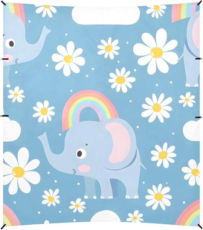 Cute Little Elephant Little Rainbow Camping Sun Shelter Beach Tent Portable Beach Sun Shade Outdoor Canopy for Camping Trips Fishing Picnic