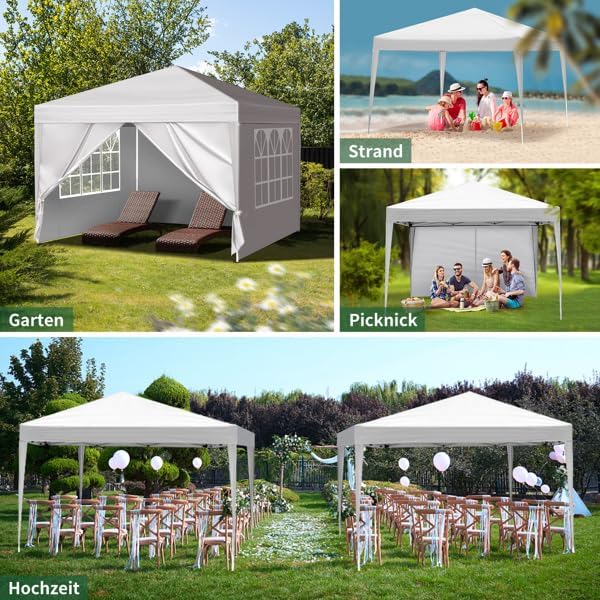 10x10 FT Pop Up Canopy Tent Portable Commercial Canopy Tent Outdoor Gazebo for Home Party &amp OutdoorPortable Shelter Gazebo Easy Outdoor Sun Shade for Events Parties and Camping - White