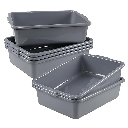 6 Packs 24 Liters Plastic Commercial Bus Tub Large Bus Tote Box Gray