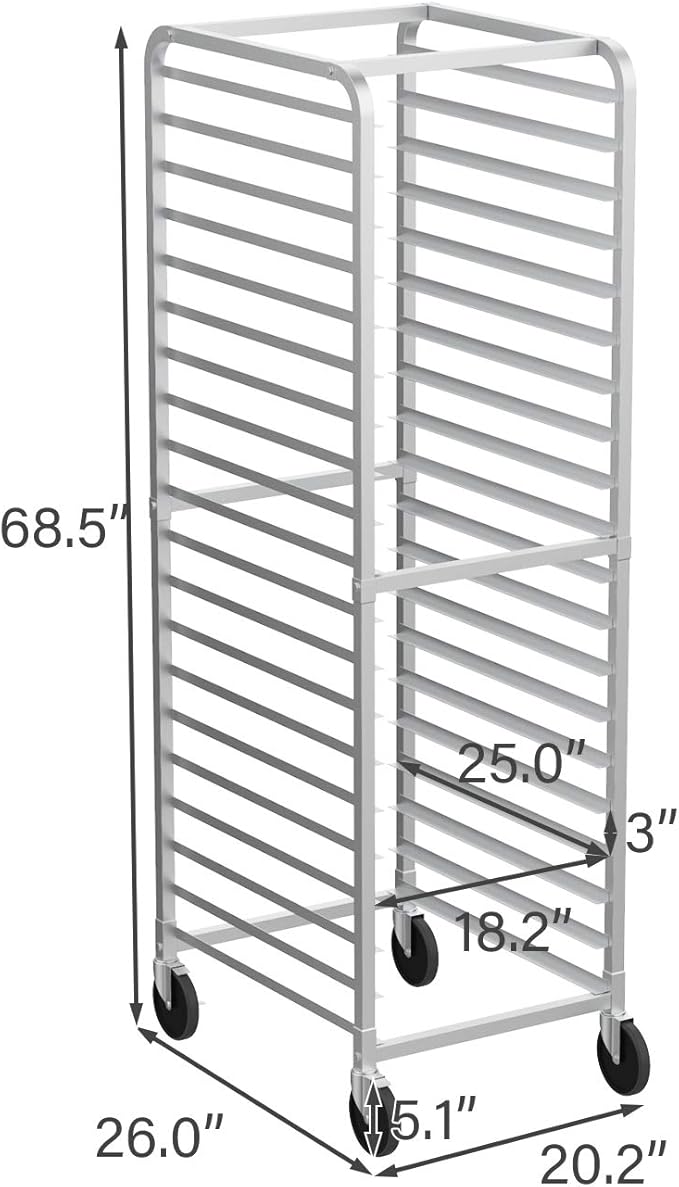 VINGLI 20-Tier Bakery Rack Commercial Stainless Steel Sheet Pan Rack with Brake Wheels for Kitchen Restaurant Pizzeria …