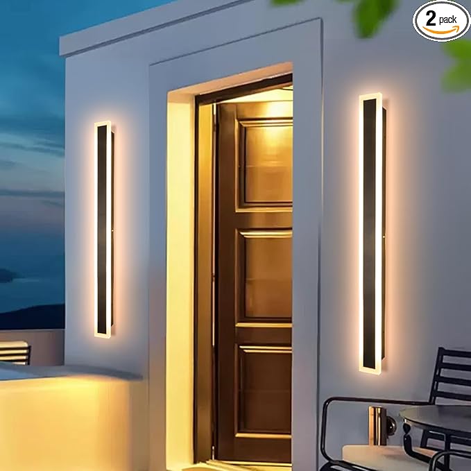 2 Pack 31.5In Modern Outdoor Wall Light Outdoor Wall Sconces for House Exterior Wall Light Fixtures Black Long Light Mount for Garage Patio Porch Stairway (Warm Light)